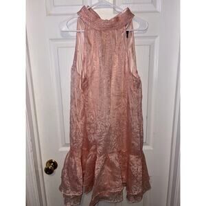 Adrianna papell halter a line ruffle hem pink floral sheer dress size XL